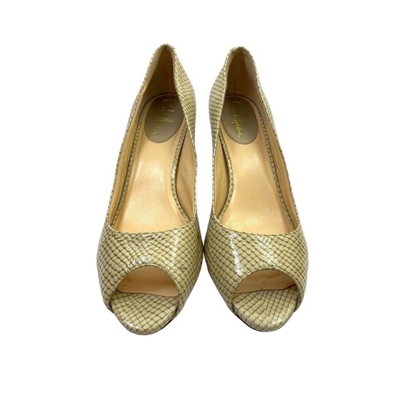 Cole Haan Pump Snake Pattern Patent Slip On Beige Leather Women Sz 9.5B - Picture 5 of 10